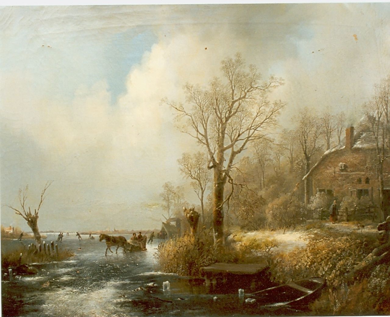 Spohler J.J. | Jan Jacob Spohler, Winter met schaatsers en slee, olieverf op paneel 53,5 x 69,0 cm Spohler J.J. | Jan Jacob Spohler, Winter met schaatsers en slee, olieverf op paneel 53,5 x 69,0 cm