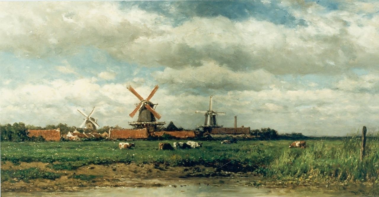 Roelofs W. | Willem Roelofs, Dorpje in de polder, olieverf op paneel 35,5 x 68,5 cm, gesigneerd rechtsonder Roelofs W. | Willem Roelofs, Dorpje in de polder, olieverf op paneel 35,5 x 68,5 cm, gesigneerd rechtsonder