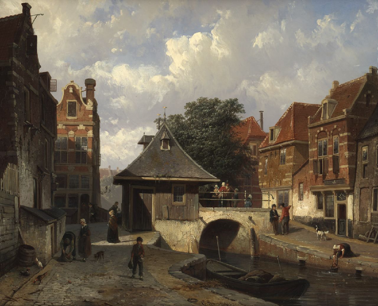 Springer C. | Cornelis Springer, Gezicht op de Vischbrug te Woerden, olieverf op paneel 34,2 x 42,0 cm, gesigneerd linksonder en gedateerd '54 Springer C. | Cornelis Springer, Gezicht op de Vischbrug te Woerden, olieverf op paneel 34,2 x 42,0 cm, gesigneerd linksonder en gedateerd '54