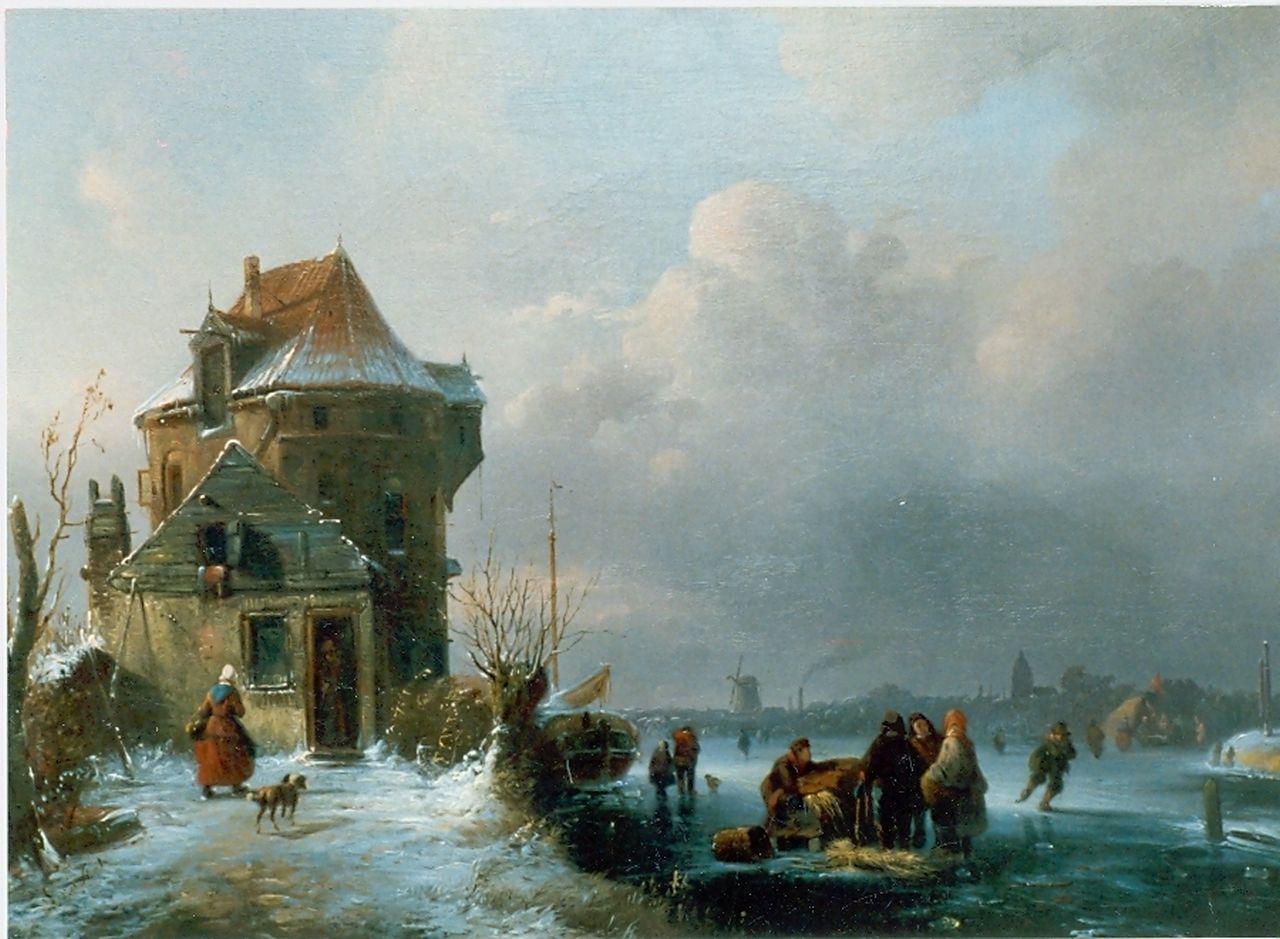 Stok J. van der | Jacoba van der Stok, Hollands ijsgezicht, olieverf op paneel 40,0 x 56,4 cm