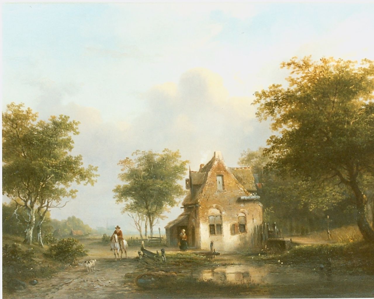 Stok J. van der | Jacobus van der Stok, Herberg aan een landweggetje, olieverf op paneel 31,0 x 40,5 cm, gesigneerd middenonder Stok J. van der | Jacobus van der Stok, Herberg aan een landweggetje, olieverf op paneel 31,0 x 40,5 cm, gesigneerd middenonder