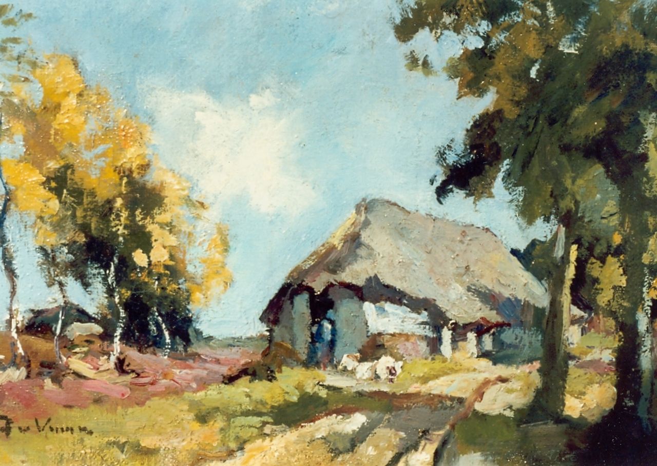 Vuuren J. van | Jan van Vuuren, Schaapskooi op de heide, olieverf op doek 16,0 x 22,4 cm, gesigneerd linksonder