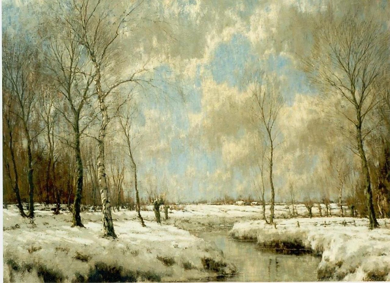 Gorter A.M. | 'Arnold' Marc Gorter, Berkenbomen in besneeuwd landschap, olieverf op doek 115,0 x 155,0 cm, gesigneerd rechtsonder Gorter A.M. | 'Arnold' Marc Gorter, Berkenbomen in besneeuwd landschap, olieverf op doek 115,0 x 155,0 cm, gesigneerd rechtsonder