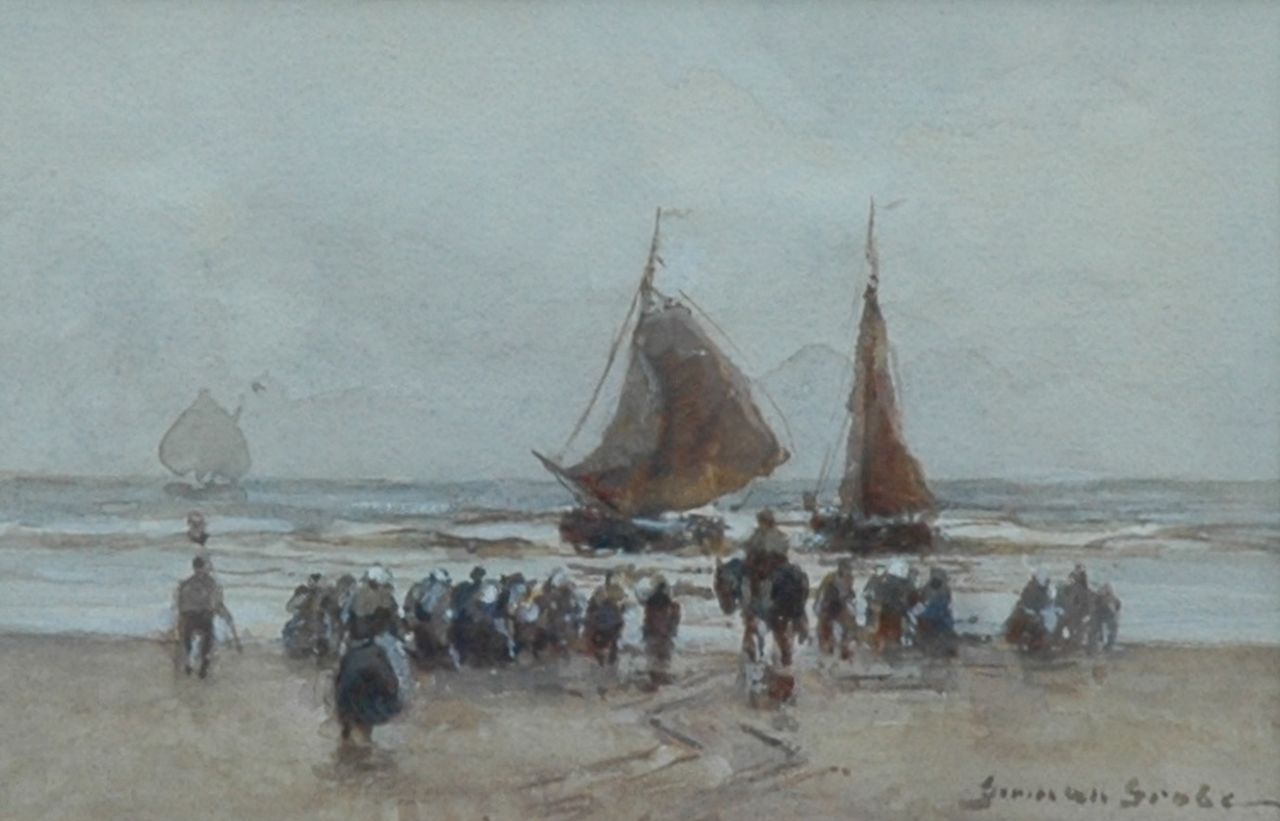 Grobe P.G. | Philipp 'German' Grobe, De terugkeer van de vloot, aquarel op papier 9,5 x 14,0 cm, gesigneerd rechtsonder Grobe P.G. | Philipp 'German' Grobe, De terugkeer van de vloot, aquarel op papier 9,5 x 14,0 cm, gesigneerd rechtsonder