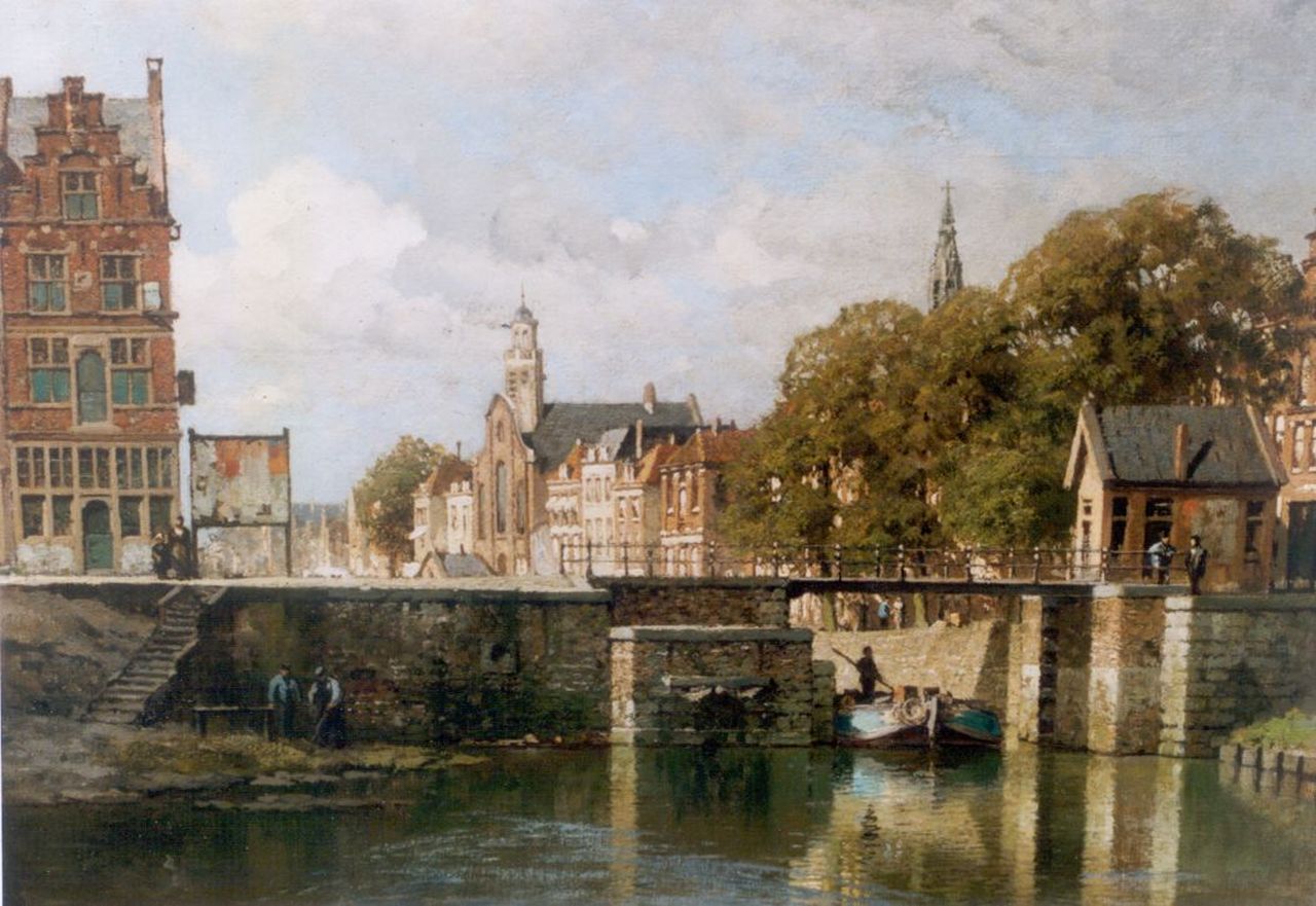 Klinkenberg J.C.K. | Johannes Christiaan Karel Klinkenberg, Stadsgracht in Delfshaven, olieverf op doek 40,0 x 53,0 cm, gesigneerd rechtsonder Klinkenberg J.C.K. | Johannes Christiaan Karel Klinkenberg, Stadsgracht in Delfshaven, olieverf op doek 40,0 x 53,0 cm, gesigneerd rechtsonder