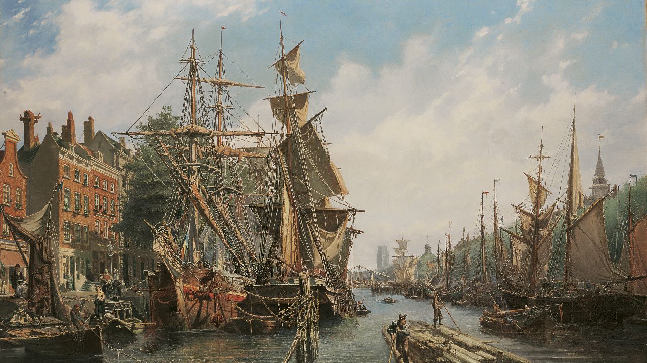 Velden P. van der | Petrus van der Velden, Leuvehaven, Rotterdam, olieverf op doek 79,3 x 130,5 cm, gesigneerd rechtsonder en gedateerd 1867 Velden P. van der | Petrus van der Velden, Leuvehaven, Rotterdam, olieverf op doek 79,3 x 130,5 cm, gesigneerd rechtsonder en gedateerd 1867