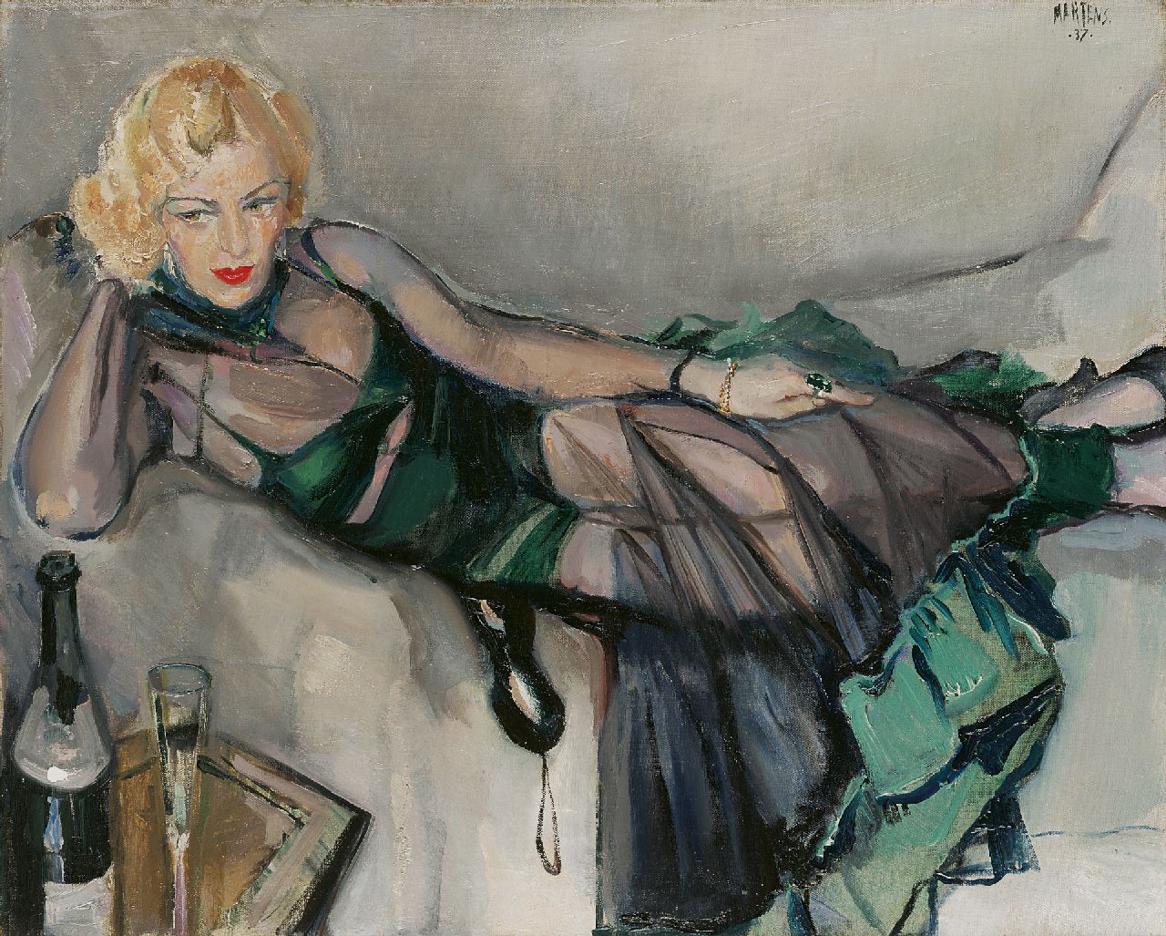Martens G.G.  | Gijsbert 'George' Martens, Na het bal masqué (Greet van Veen), olieverf op doek 64,8 x 80,2 cm, gesigneerd rechtsboven en gedateerd 37