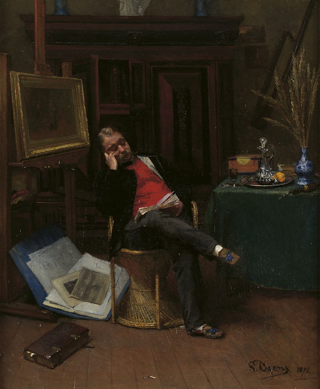 Oyens P. | Pieter Oyens, David Oyens in atelier, olieverf op doek 64,8 x 53,5 cm, gesigneerd rechtsonder en gedateerd 1871 Oyens P. | Pieter Oyens, David Oyens in atelier, olieverf op doek 64,8 x 53,5 cm, gesigneerd rechtsonder en gedateerd 1871