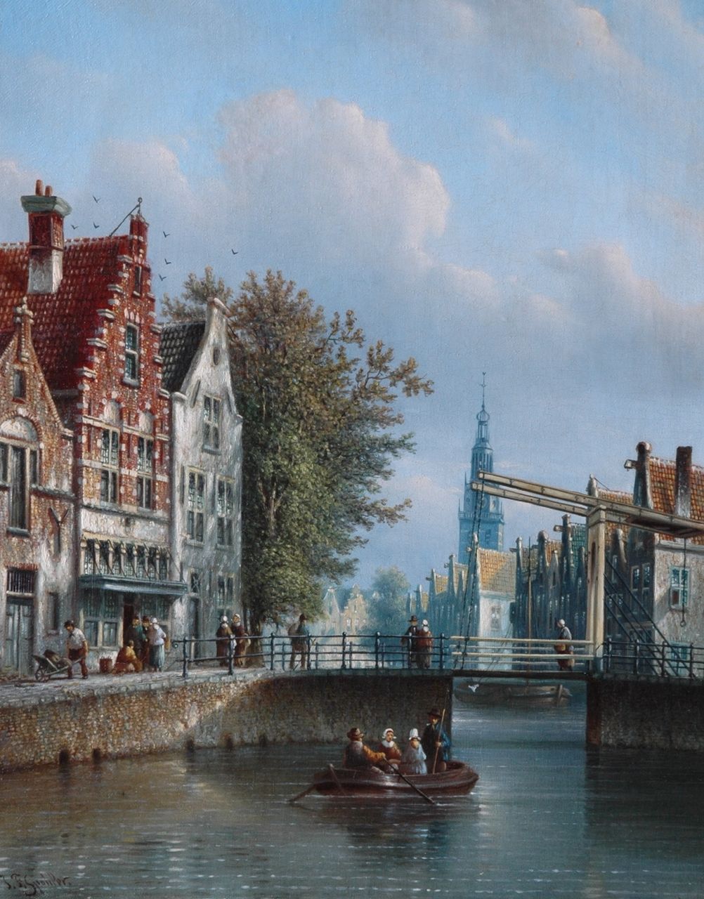 Spohler J.F. | Johannes Franciscus Spohler, Zomers grachtje met roeiboot bij een ophaalbrug, olieverf op doek 44,0 x 34,8 cm, gesigneerd linksonder Spohler J.F. | Johannes Franciscus Spohler, Zomers grachtje met roeiboot bij een ophaalbrug, olieverf op doek 44,0 x 34,8 cm, gesigneerd linksonder