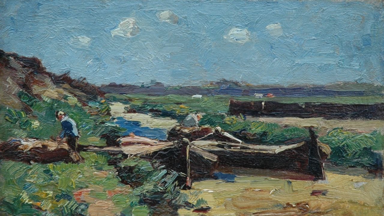 Knikker A. | Aris Knikker, Turfstekers, olieverf op doek op paneel 20,3 x 34,3 cm Knikker A. | Aris Knikker, Turfstekers, olieverf op doek op paneel 20,3 x 34,3 cm