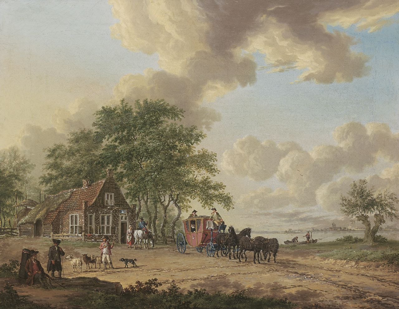 Lofvers H. | Hendrik Lofvers, Koets en figuren bij een pleisterplaats, olieverf op doek 49,3 x 63,9 cm, gesigneerd rechtsonder en gedateerd 1789 Lofvers H. | Hendrik Lofvers, Koets en figuren bij een pleisterplaats, olieverf op doek 49,3 x 63,9 cm, gesigneerd rechtsonder en gedateerd 1789