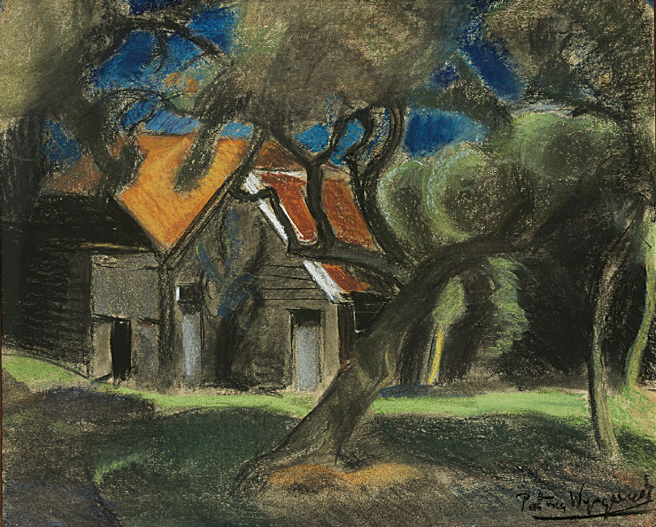 Wijngaerdt P.T. van | Petrus Theodorus 'Piet' van Wijngaerdt, Schuur onder bomen, pastel op schildersboard 62,5 x 74,0 cm, gesigneerd rechtsonder en te dateren 1918-1921 Wijngaerdt P.T. van | Petrus Theodorus 'Piet' van Wijngaerdt, Schuur onder bomen, pastel op schildersboard 62,5 x 74,0 cm, gesigneerd rechtsonder en te dateren 1918-1921