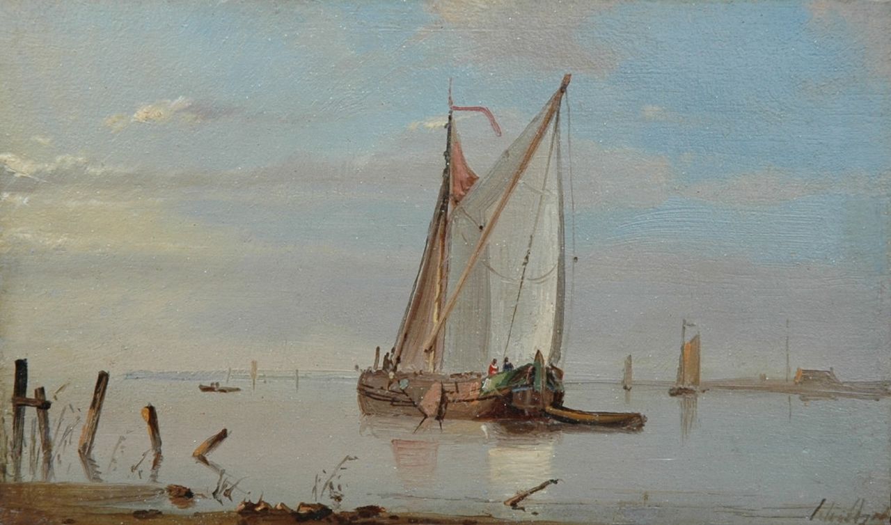 Schiedges P.P.  | Petrus Paulus Schiedges, Zeilschepen op kalm water (alleen tezamen met 10278), olieverf op paneel 9,5 x 15,8 cm, gesigneerd rechtsonder