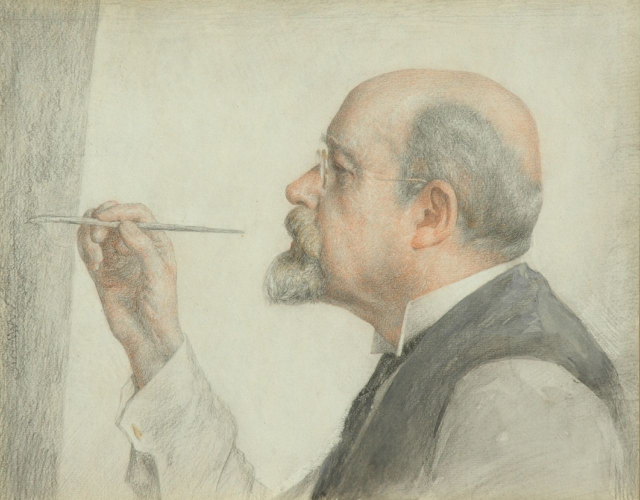 Rueter W.C.G. | Wilhelm Christian 'Georg' Rueter, Prof. dr. Jan Veth achter zijn schildersezel, kleurpotlood op papier 27,1 x 33,6 cm Rueter W.C.G. | Wilhelm Christian 'Georg' Rueter, Prof. dr. Jan Veth achter zijn schildersezel, kleurpotlood op papier 27,1 x 33,6 cm