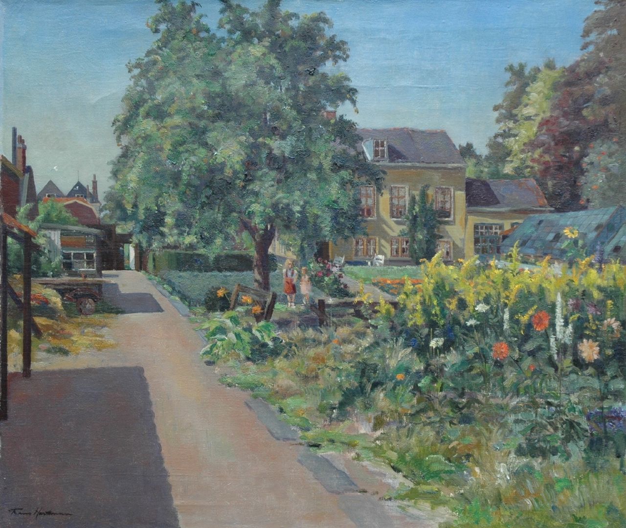 Hartman A.F. | Anne Franciscus 'Frans' Hartman, Oude bloemisterij achter de oude Frederikskazerne, Den Haag, olieverf op doek 60,5 x 70,2 cm, gesigneerd linksonder en te dateren 1953 Hartman A.F. | Anne Franciscus 'Frans' Hartman, Oude bloemisterij achter de oude Frederikskazerne, Den Haag, olieverf op doek 60,5 x 70,2 cm, gesigneerd linksonder en te dateren 1953