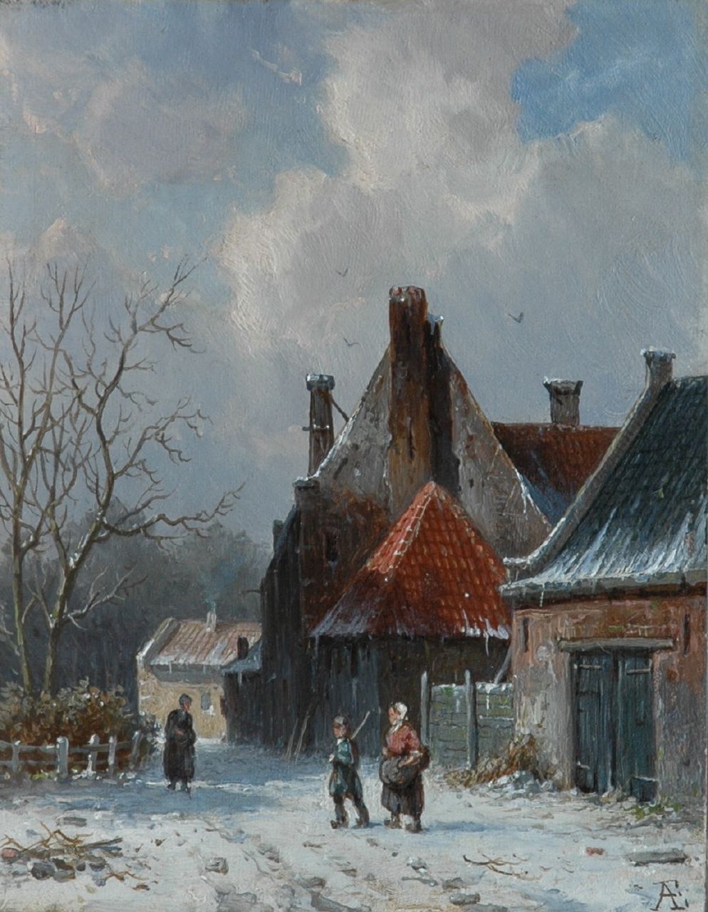 Eversen A. | Adrianus Eversen, Winters dorpsgezicht, olieverf op paneel 18,9 x 14,8 cm, gesigneerd rechtsonder met monogram Eversen A. | Adrianus Eversen, Winters dorpsgezicht, olieverf op paneel 18,9 x 14,8 cm, gesigneerd rechtsonder met monogram
