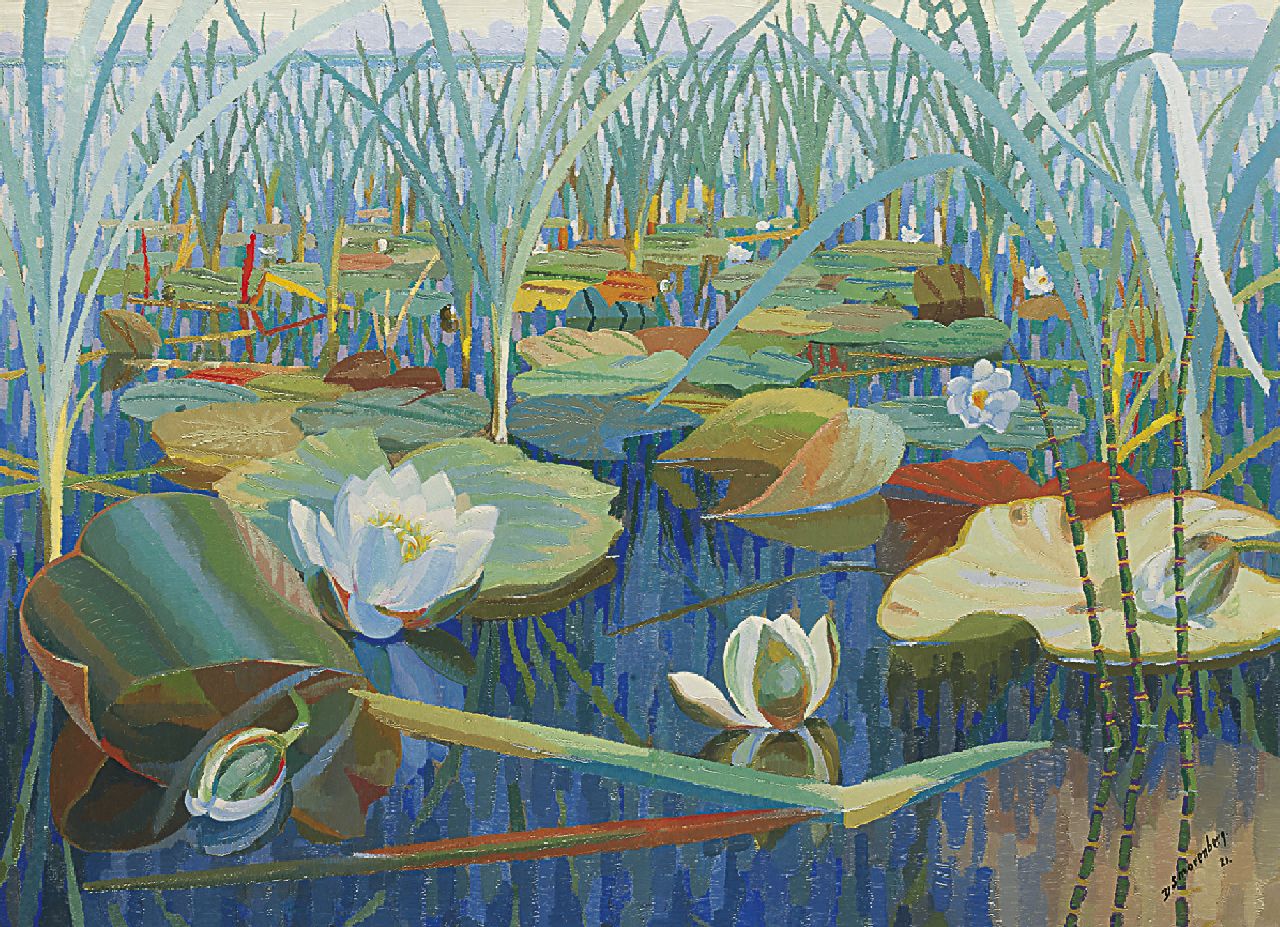 Smorenberg D. | Dirk Smorenberg, Waterlelies, olieverf op doek 55,5 x 76,0 cm, gesigneerd rechtsonder en gedateerd '21 Smorenberg D. | Dirk Smorenberg, Waterlelies, olieverf op doek 55,5 x 76,0 cm, gesigneerd rechtsonder en gedateerd '21