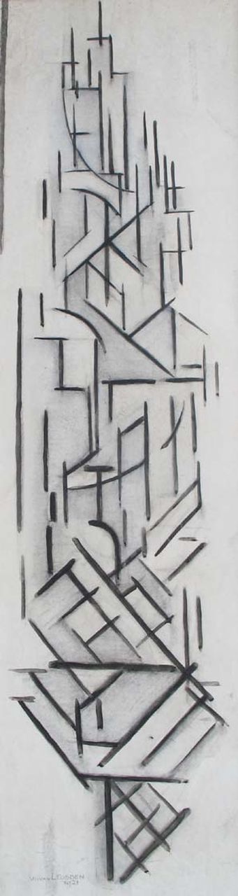 Leusden W. van | Willem van Leusden, Compositie (De Utrechtse Domtoren), houtskool en krijt op papier 97,0 x 27,5 cm, gesigneerd linksonder en gedateerd 1921