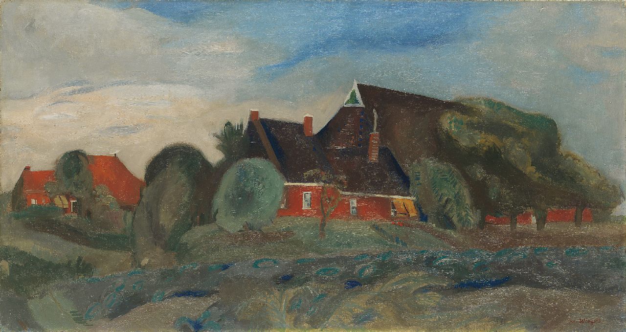 Wiegers J. | Jan Wiegers, Boerderijen bij Groningen, olieverf op doek 40,1 x 75,0 cm, gesigneerd rechtsonder en te dateren ca. 1930-1933 Wiegers J. | Jan Wiegers, Boerderijen bij Groningen, olieverf op doek 40,1 x 75,0 cm, gesigneerd rechtsonder en te dateren ca. 1930-1933