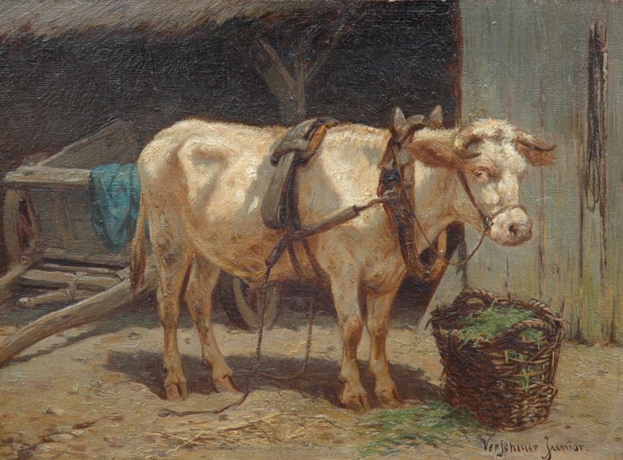 Verschuur jr. W. | Wouter Verschuur jr., Voedertijd aan het eind van de dag, olieverf op paneel 15,2 x 20,6 cm, gesigneerd rechtsonder Verschuur jr. W. | Wouter Verschuur jr., Voedertijd aan het eind van de dag, olieverf op paneel 15,2 x 20,6 cm, gesigneerd rechtsonder
