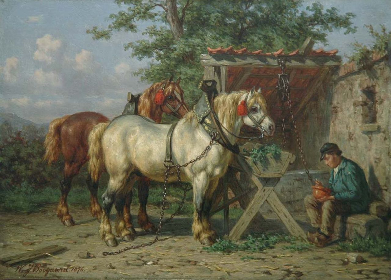 Boogaard W.J. | Willem Johan Boogaard, Na gedane arbeid, olieverf op paneel 19,5 x 27,3 cm, gesigneerd linksonder en gedateerd 1876 Boogaard W.J. | Willem Johan Boogaard, Na gedane arbeid, olieverf op paneel 19,5 x 27,3 cm, gesigneerd linksonder en gedateerd 1876