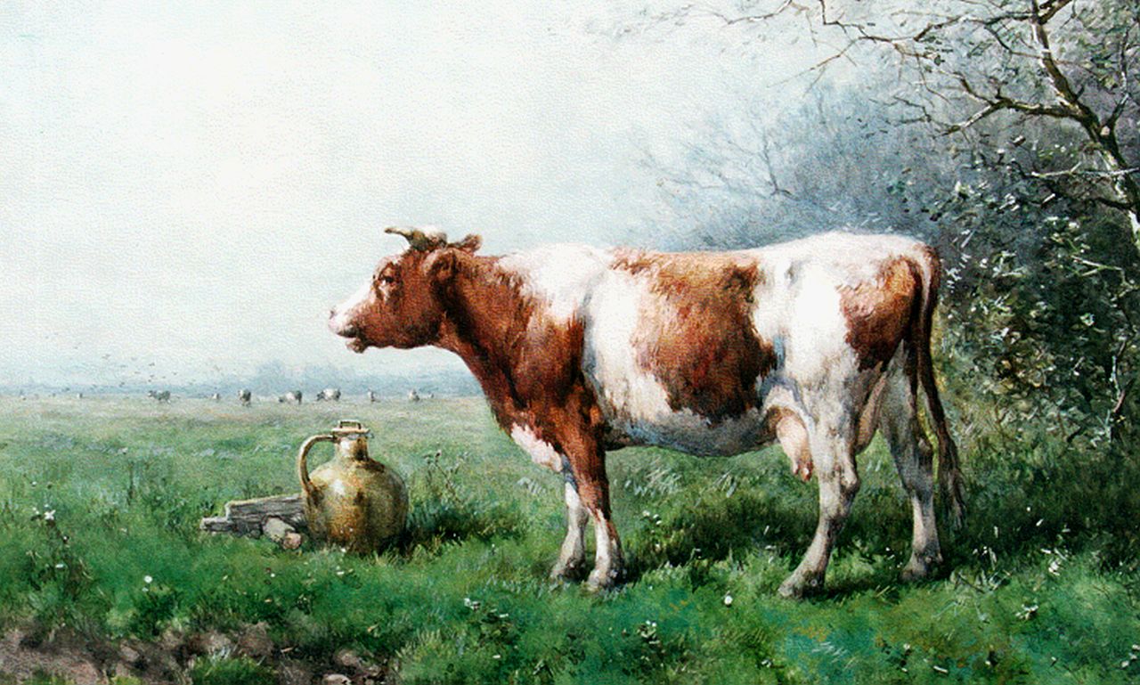 Vrolijk J.M. | Johannes Martinus 'Jan' Vrolijk, Melktijd, aquarel op papier 54,7 x 76,1 cm, gesigneerd rechtsonder en gedateerd '86 Vrolijk J.M. | Johannes Martinus 'Jan' Vrolijk, Melktijd, aquarel op papier 54,7 x 76,1 cm, gesigneerd rechtsonder en gedateerd '86