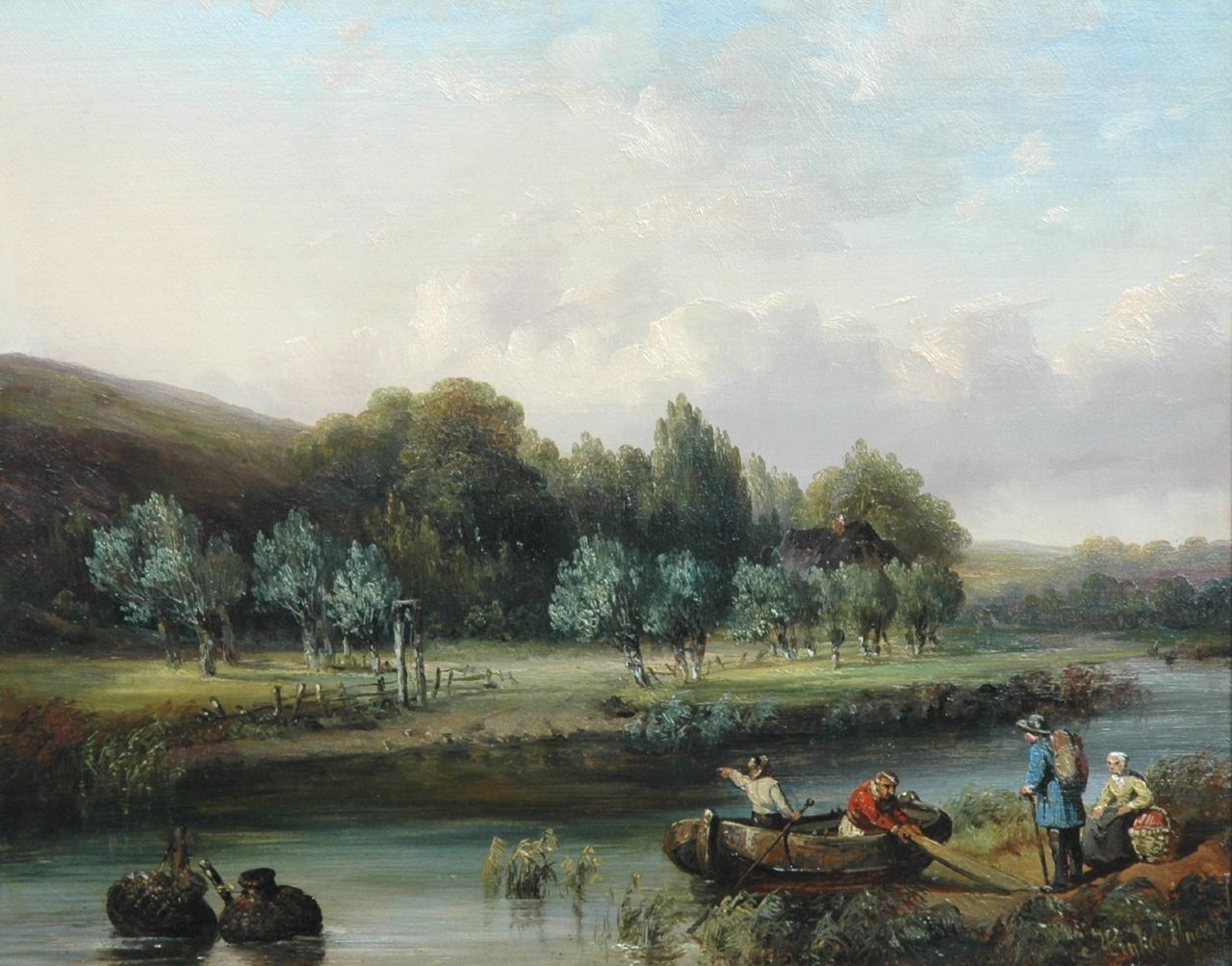 Rijkelijkhuysen H.J.H. | Hermanus Jan Hendrik Rijkelijkhuysen, Het overzetveer, olieverf op paneel 28,4 x 35,7 cm, gesigneerd rechtsonder Rijkelijkhuysen H.J.H. | Hermanus Jan Hendrik Rijkelijkhuysen, Het overzetveer, olieverf op paneel 28,4 x 35,7 cm, gesigneerd rechtsonder