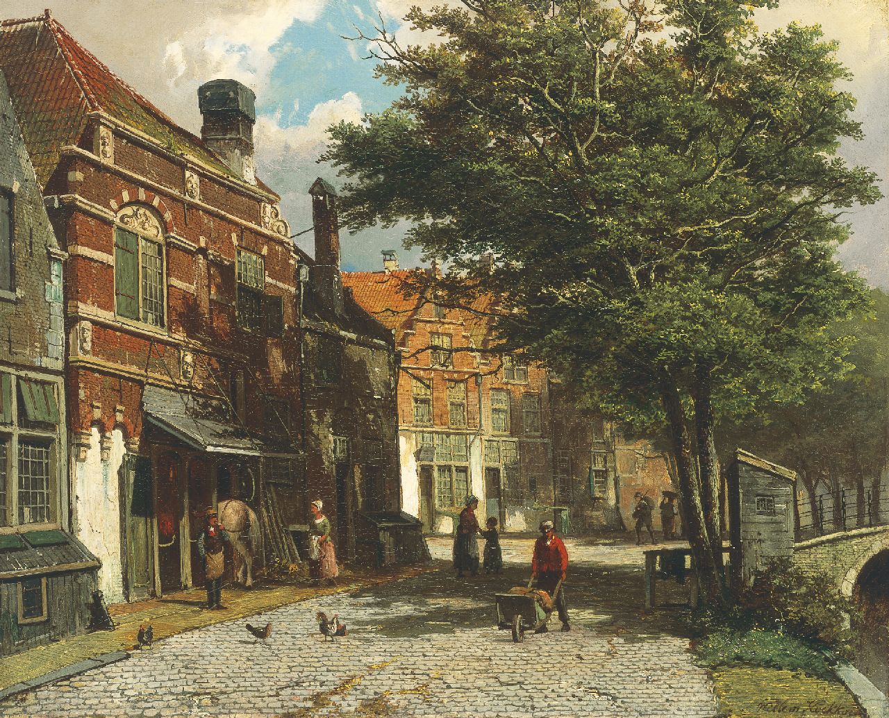 Koekkoek W. | Willem Koekkoek, Hollands stadje in de zomer, olieverf op doek 46,3 x 56,9 cm, gesigneerd rechtsonder Koekkoek W. | Willem Koekkoek, Hollands stadje in de zomer, olieverf op doek 46,3 x 56,9 cm, gesigneerd rechtsonder
