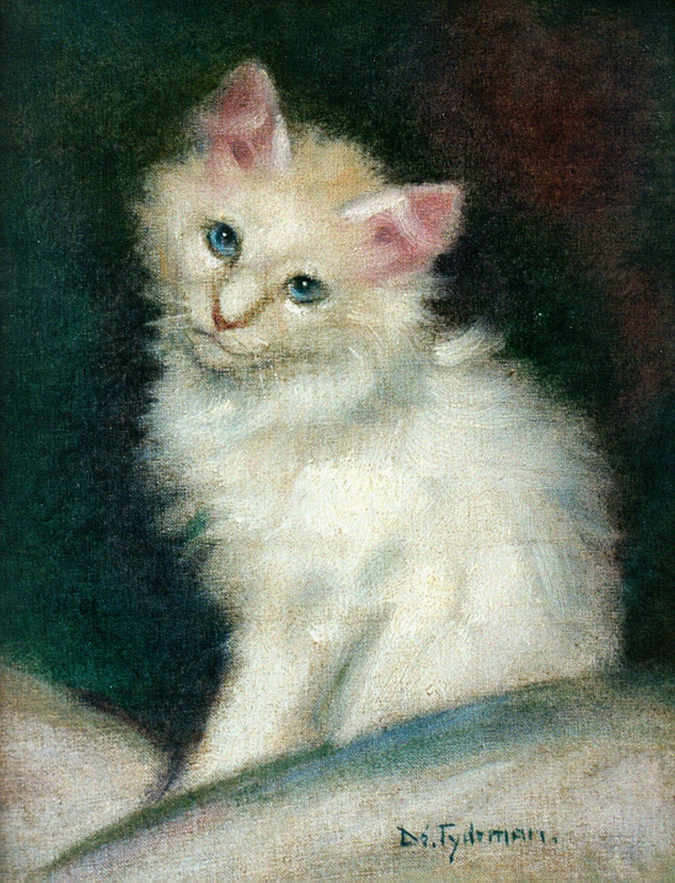 Tijdeman E.M. | Ernestine Marie 'Dé' Tijdeman, Wit poesje, olieverf op doek op paneel 26,3 x 19,8 cm, gesigneerd rechtsonder Tijdeman E.M. | Ernestine Marie 'Dé' Tijdeman, Wit poesje, olieverf op doek op paneel 26,3 x 19,8 cm, gesigneerd rechtsonder
