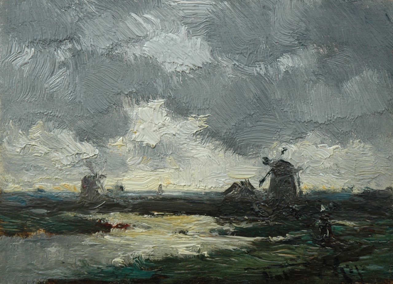 Rip W.C. | 'Willem' Cornelis Rip, Wolk Effect, avond, olieverf op paneel 11,5 x 16,0 cm, gesigneerd rechtsonder Rip W.C. | 'Willem' Cornelis Rip, Wolk Effect, avond, olieverf op paneel 11,5 x 16,0 cm, gesigneerd rechtsonder