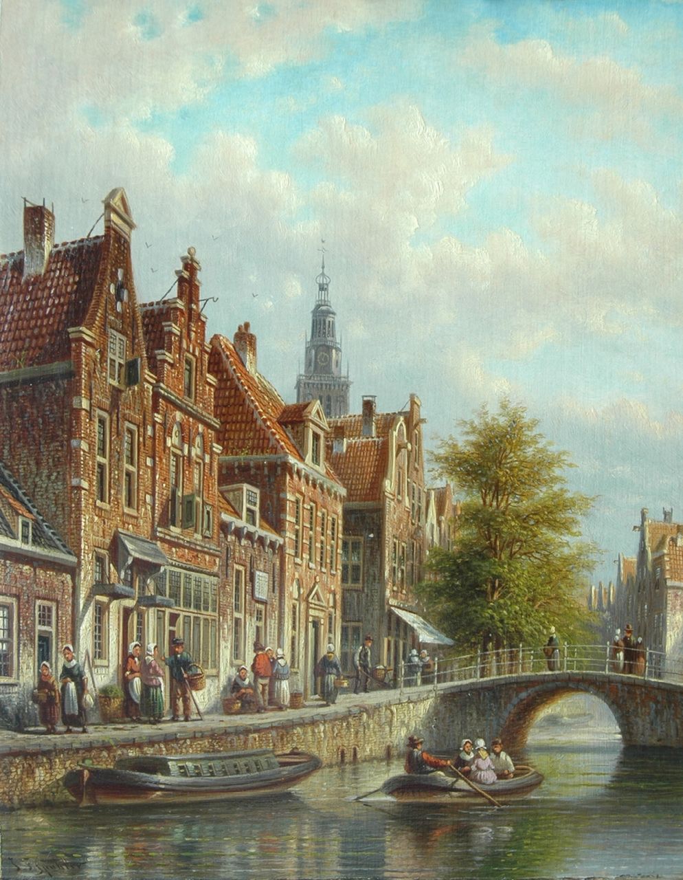 Spohler J.F. | Johannes Franciscus Spohler, Hollands grachtje met de toren van de Waag, Alkmaar, olieverf op paneel 26,3 x 20,7 cm, gesigneerd linksonder Spohler J.F. | Johannes Franciscus Spohler, Hollands grachtje met de toren van de Waag, Alkmaar, olieverf op paneel 26,3 x 20,7 cm, gesigneerd linksonder