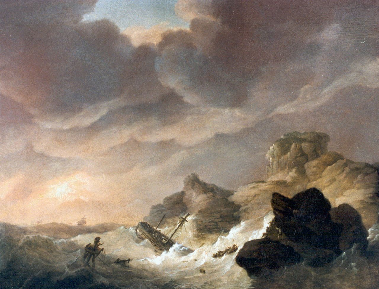 Koekkoek J.H. | Johannes Hermanus Koekkoek, Schipbreuk bij de rotskust, olieverf op paneel 26,0 x 33,3 cm Koekkoek J.H. | Johannes Hermanus Koekkoek, Schipbreuk bij de rotskust, olieverf op paneel 26,0 x 33,3 cm
