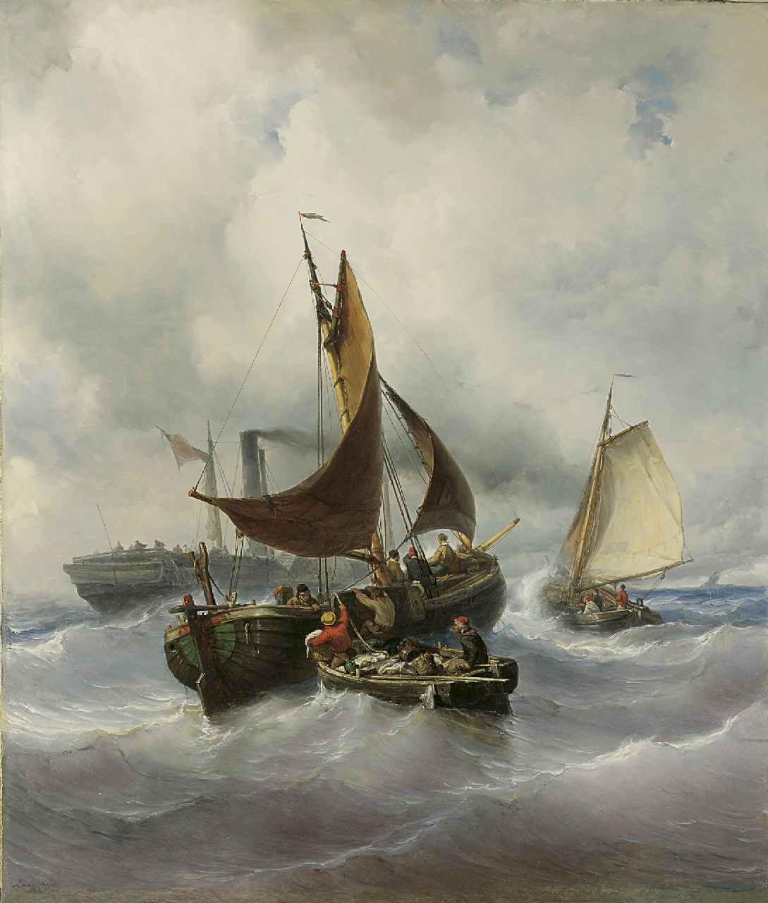 Meijer J.H.L. | Johan Hendrik 'Louis' Meijer, Het overhevelen van de vangst, olieverf op doek 147,3 x 125,5 cm, gesigneerd linksonder en gedateerd 1848 Meijer J.H.L. | Johan Hendrik 'Louis' Meijer, Het overhevelen van de vangst, olieverf op doek 147,3 x 125,5 cm, gesigneerd linksonder en gedateerd 1848