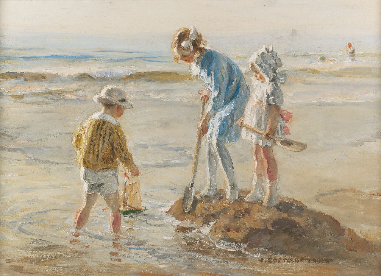 Zoetelief Tromp J.  | Johannes 'Jan' Zoetelief Tromp, Spelend op het Katwijkse strand, olieverf op doek 40,5 x 56,5 cm, gesigneerd rechtsonder
