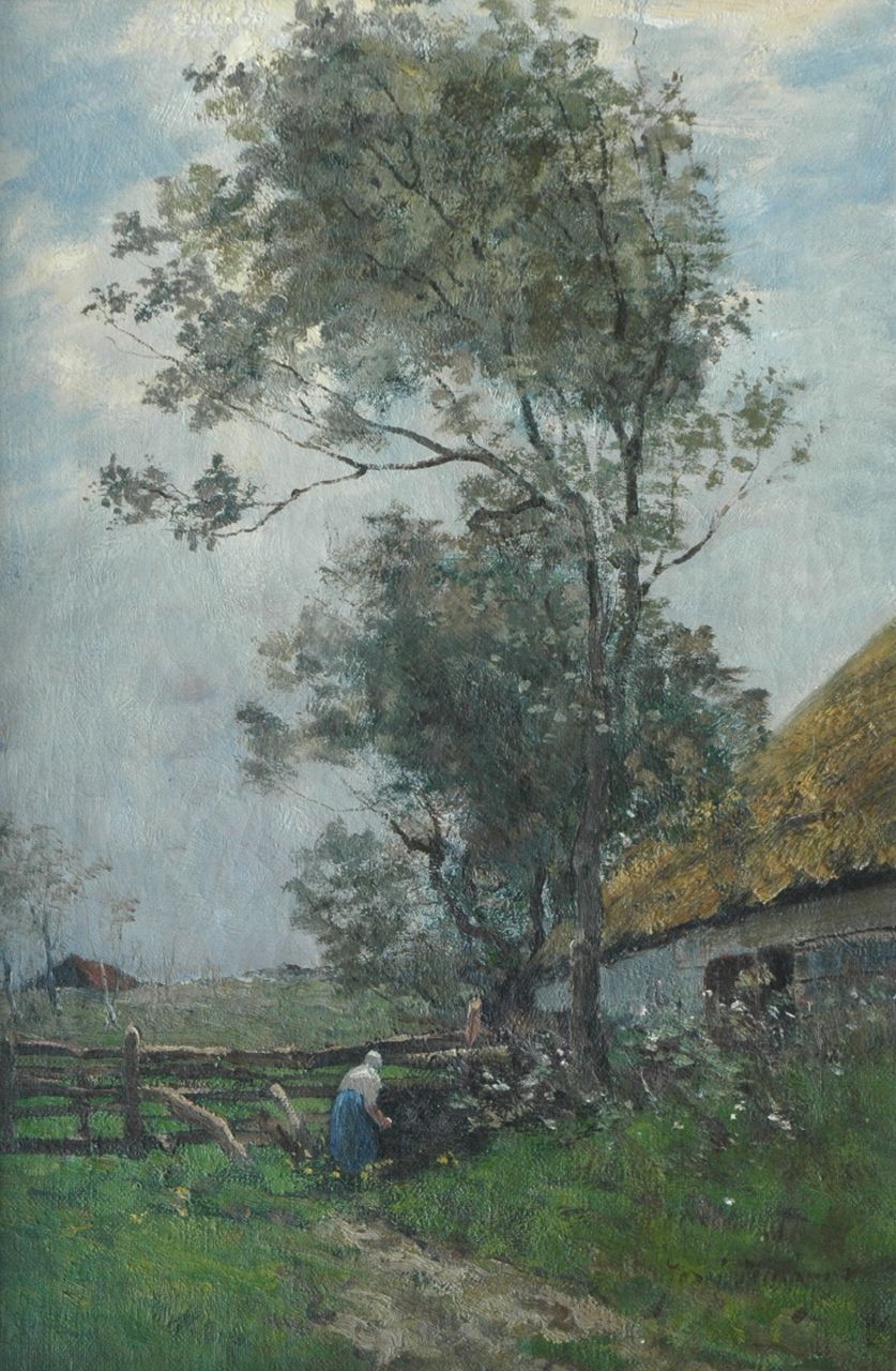 Neuhuys J.H.  | Joseph Hendrikus 'Jozef' Neuhuys, Boerin aan het werk, olieverf op doek 48,6 x 32,1 cm, gesigneerd rechtsonder