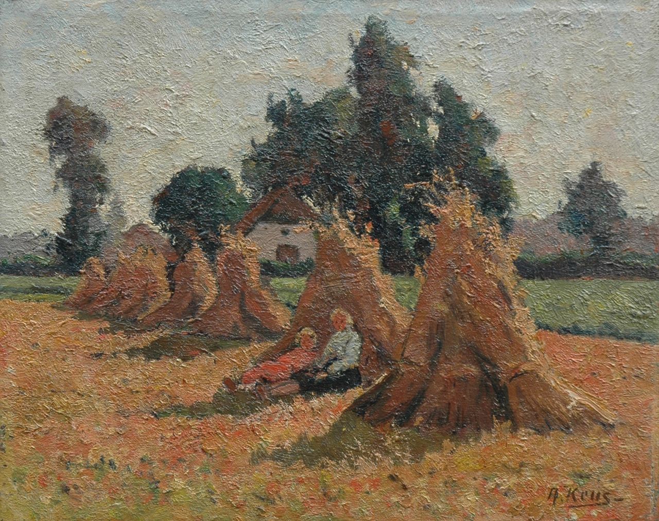 Keus A.  | Adriaan Keus, Oogsttijd, olieverf op doek 28,6 x 35,3 cm, gesigneerd rechtsonder