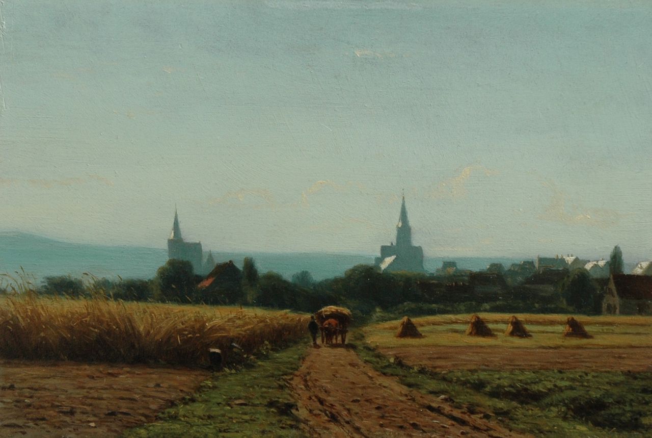 Maaten J.J. van der | Jacob Jan van der Maaten, Huiswaarts langs de akkers, olieverf op paneel 16,0 x 23,9 cm Maaten J.J. van der | Jacob Jan van der Maaten, Huiswaarts langs de akkers, olieverf op paneel 16,0 x 23,9 cm