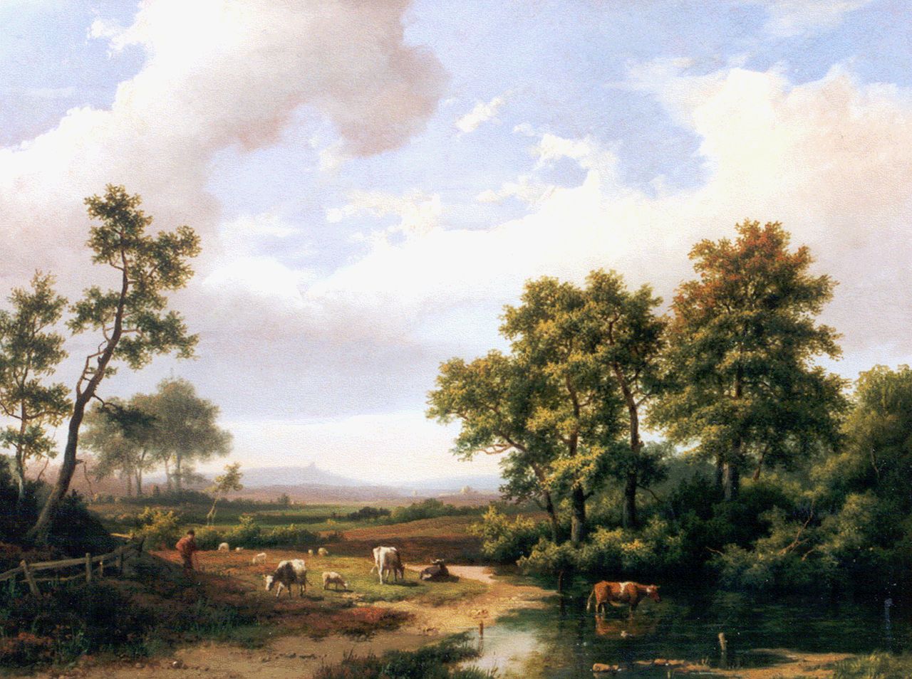 Koekkoek I M.A. | Marinus Adrianus Koekkoek I, Boslandschap met vee, olieverf op paneel 26,5 x 36,0 cm, gesigneerd linksonder en gedateerd 1862 Koekkoek I M.A. | Marinus Adrianus Koekkoek I, Boslandschap met vee, olieverf op paneel 26,5 x 36,0 cm, gesigneerd linksonder en gedateerd 1862