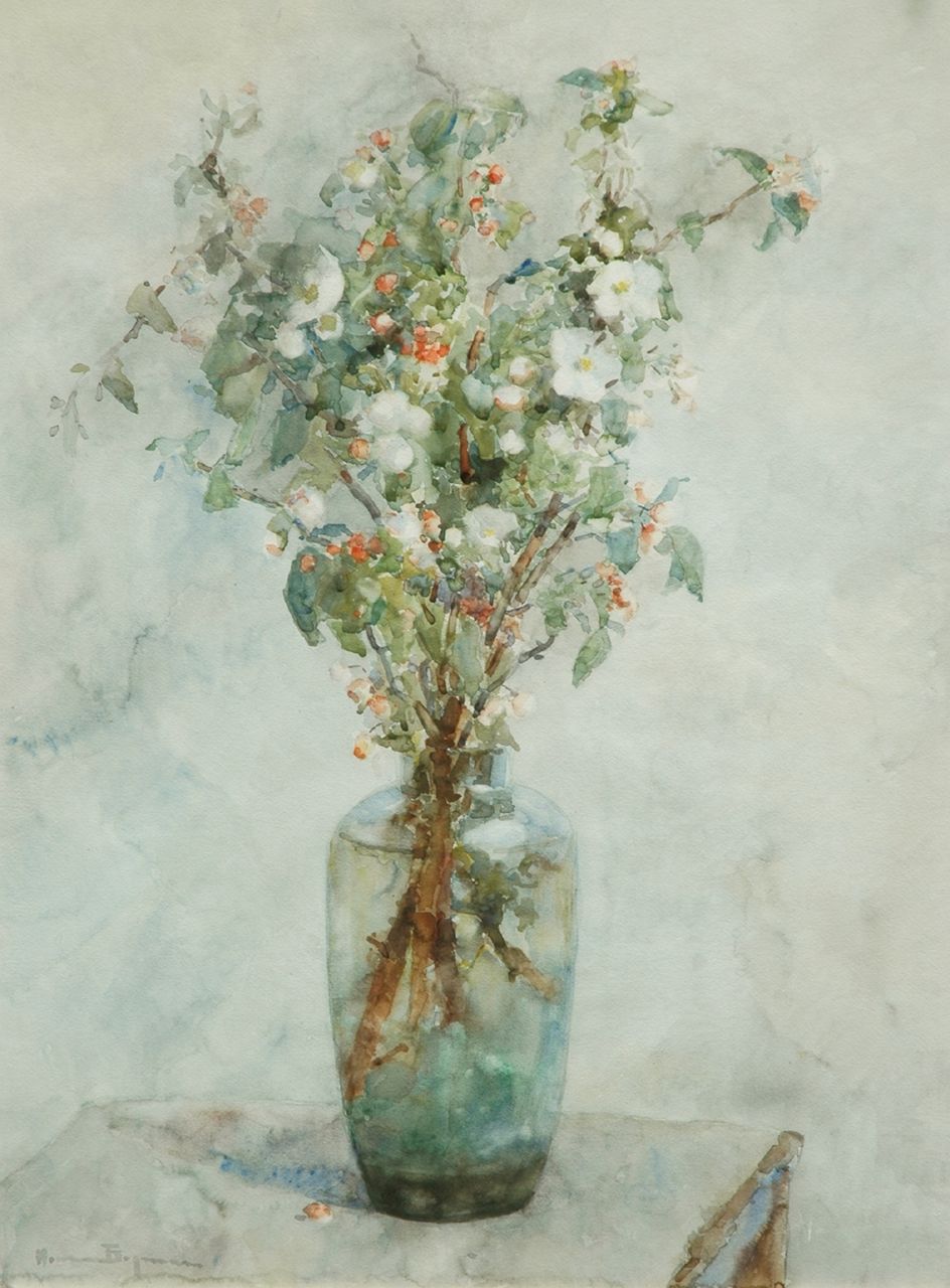 Bogman jr. H.A.C. | Hermanus Adrianus Charles 'Herman' Bogman jr., Bloeiende takken in glazen vaas, aquarel op papier 80,0 x 60,0 cm, gesigneerd linksonder Bogman jr. H.A.C. | Hermanus Adrianus Charles 'Herman' Bogman jr., Bloeiende takken in glazen vaas, aquarel op papier 80,0 x 60,0 cm, gesigneerd linksonder