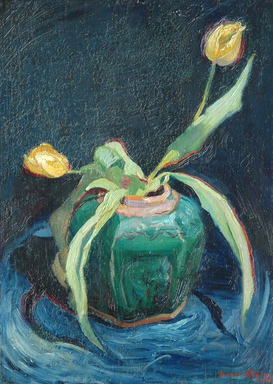 Kuijten H.J. | Henricus Johannes 'Harrie' Kuijten, Tulpen in gemberpot, olieverf op paneel 52,2 x 37,3 cm, gesigneerd rechtsonder en gedateerd 1916 Kuijten H.J. | Henricus Johannes 'Harrie' Kuijten, Tulpen in gemberpot, olieverf op paneel 52,2 x 37,3 cm, gesigneerd rechtsonder en gedateerd 1916