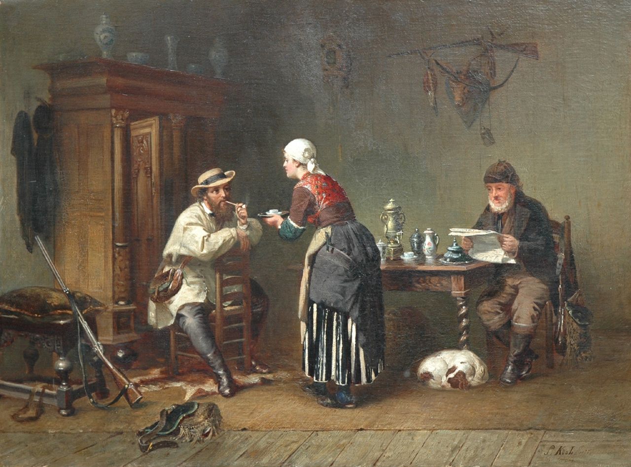 Kool S.C. | Sipke 'Cornelis' Kool, Een gul onthaal voor de jager, olieverf op doek 59,0 x 79,7 cm, gesigneerd rechtsonder en verso Kool S.C. | Sipke 'Cornelis' Kool, Een gul onthaal voor de jager, olieverf op doek 59,0 x 79,7 cm, gesigneerd rechtsonder en verso