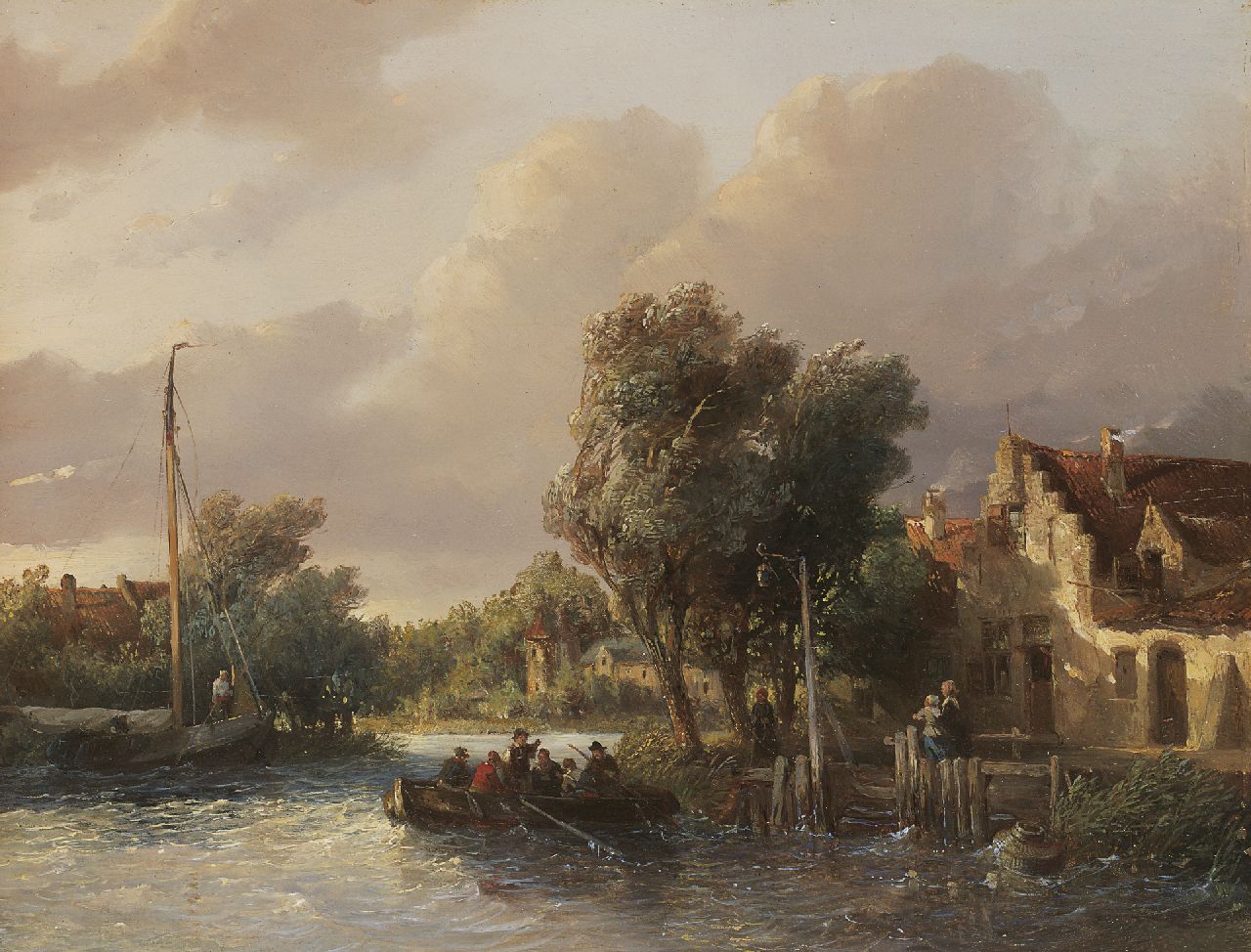 Verveer S.L. | 'Salomon' Leonardus Verveer, Overzetveer, olieverf op paneel 23,5 x 30,9 cm Verveer S.L. | 'Salomon' Leonardus Verveer, Overzetveer, olieverf op paneel 23,5 x 30,9 cm