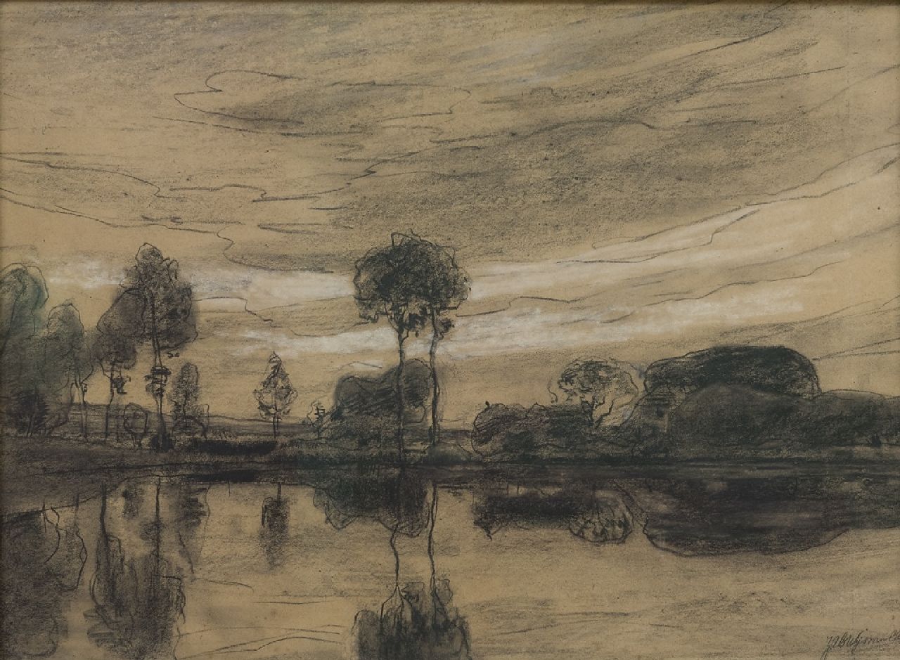 Wijsmuller J.H. | Jan Hillebrand Wijsmuller | Aquarellen en tekeningen te koop aangeboden | Bomen langs het water, zwart krijt op papier 42,0 x 57,0 cm, gesigneerd rechtsonder Wijsmuller J.H. | Jan Hillebrand Wijsmuller | Aquarellen en tekeningen te koop aangeboden | Bomen langs het water, zwart krijt op papier 42,0 x 57,0 cm, gesigneerd rechtsonder