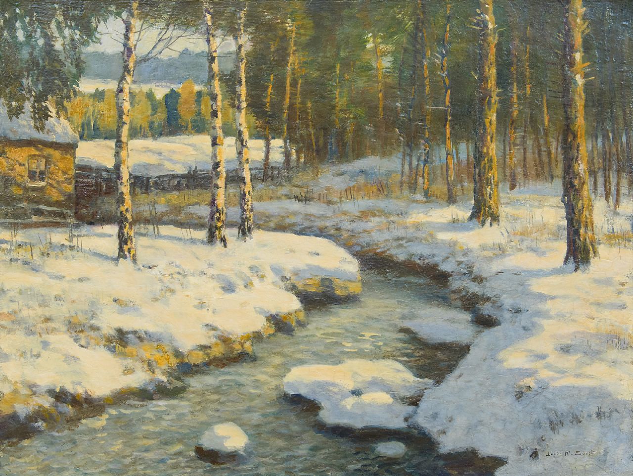 Soest L.W. van | 'Louis' Willem van Soest | Schilderijen te koop aangeboden | Morgenstond in de winter, olieverf op doek 60,3 x 80,4 cm, gesigneerd rechtsonder en zonder lijst