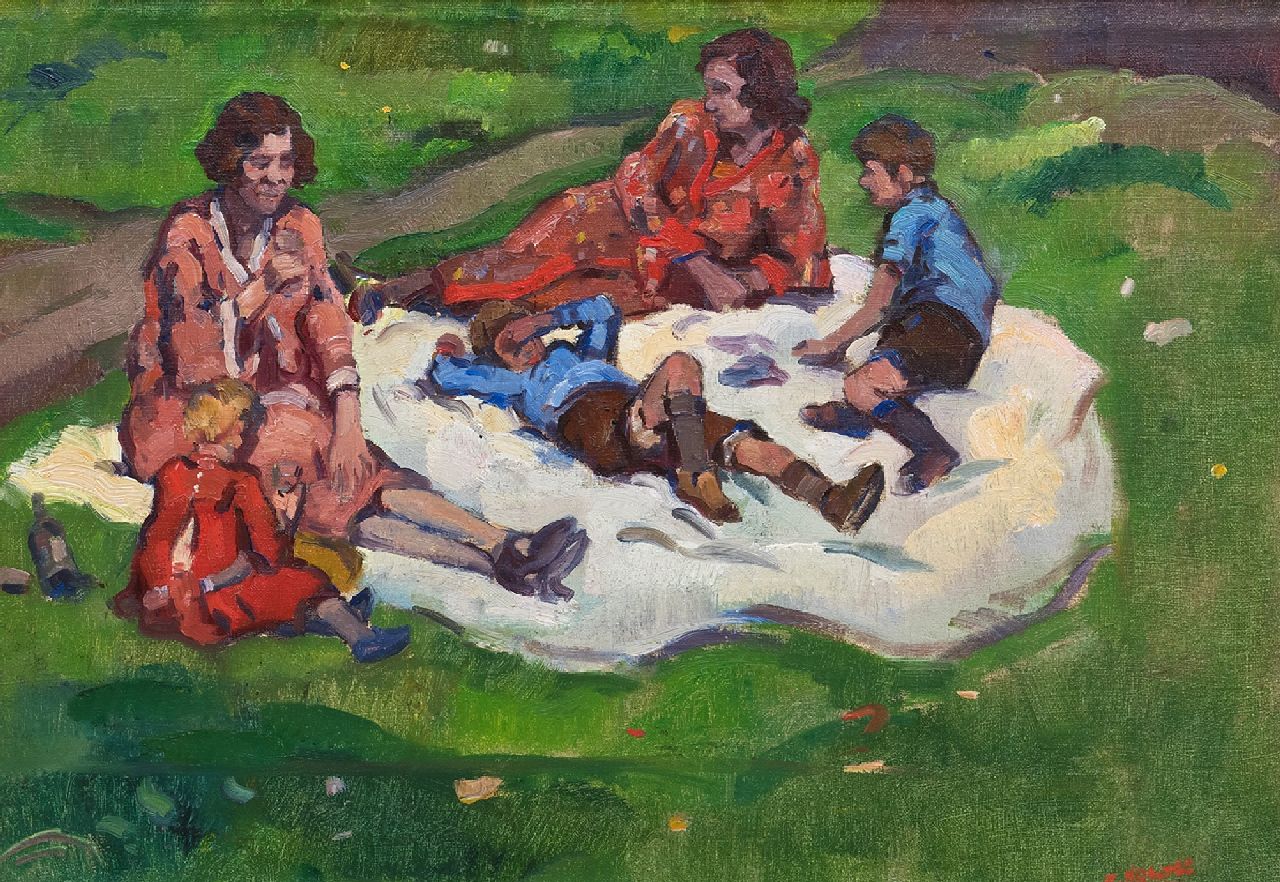 Noltee B.C. | Bernardus Cornelis 'Cor' Noltee, Zomerse picknick, olieverf op doek 34,5 x 49,0 cm, gesigneerd rechtsonder Noltee B.C. | Bernardus Cornelis 'Cor' Noltee, Zomerse picknick, olieverf op doek 34,5 x 49,0 cm, gesigneerd rechtsonder