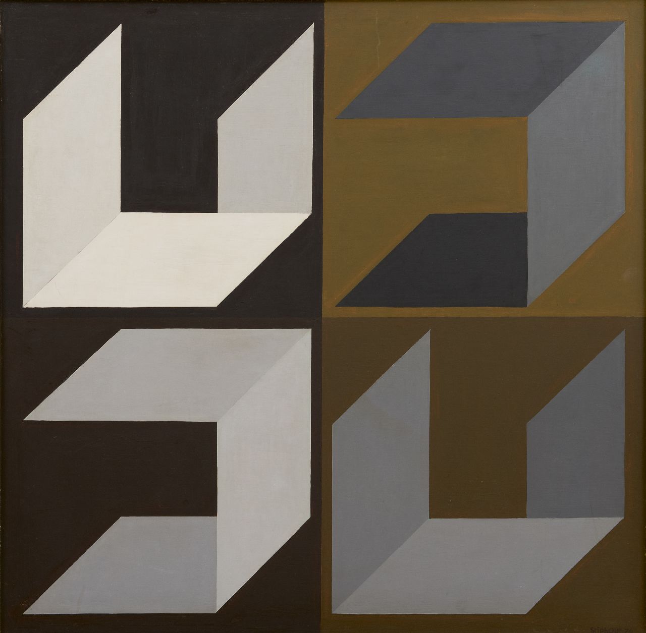 Stiphout T.G.W.  | Theodorus Gerardus Wilhelmus 'Theo' Stiphout, Kompositie III, olieverf op schildersboard 59,5 x 59,6 cm, gesigneerd rechtsonder en gedateerd '74