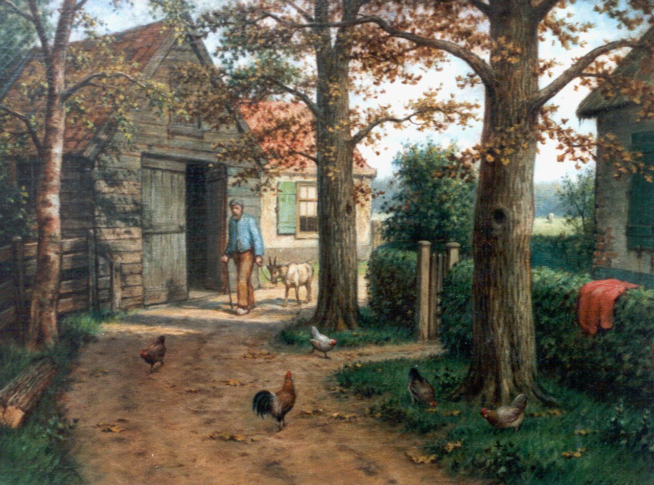 Koekkoek II M.A. | Marinus Adrianus Koekkoek II, Zandpad bij boerderij met kipjes en boer, olieverf op doek 30,5 x 40,2 cm, gesigneerd rechtsonder Koekkoek II M.A. | Marinus Adrianus Koekkoek II, Zandpad bij boerderij met kipjes en boer, olieverf op doek 30,5 x 40,2 cm, gesigneerd rechtsonder