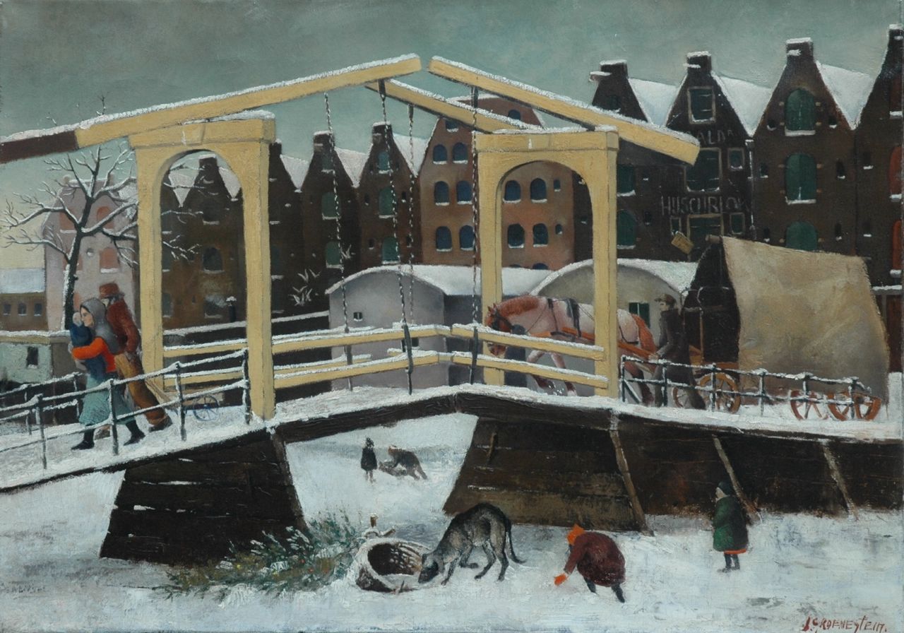 Groenestein J.M. | Johannes Maria 'Jan' Groenestein, Winter op het Prinseneiland, Amsterdam, olieverf op doek 50,3 x 70,8 cm, gesigneerd rechtsonder Groenestein J.M. | Johannes Maria 'Jan' Groenestein, Winter op het Prinseneiland, Amsterdam, olieverf op doek 50,3 x 70,8 cm, gesigneerd rechtsonder