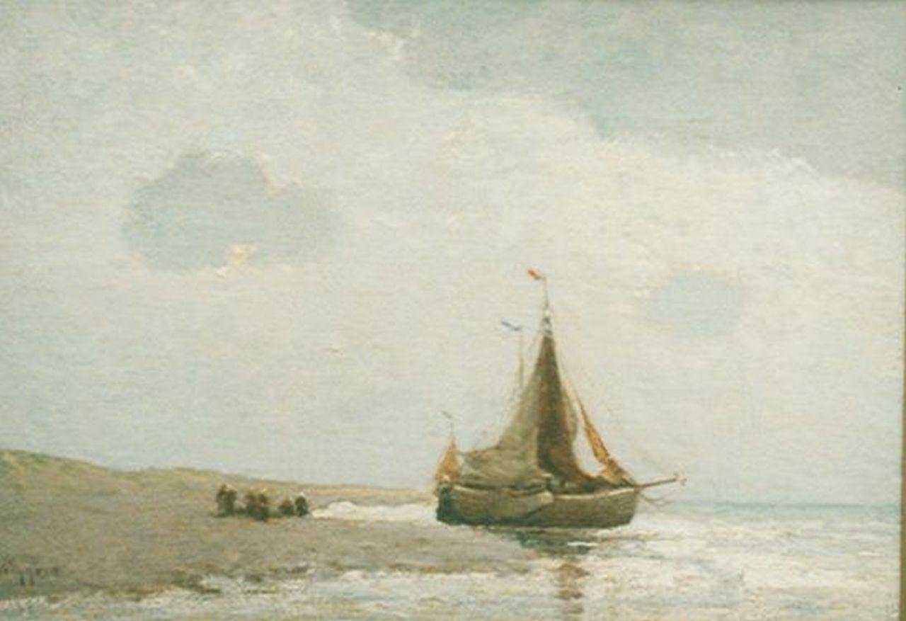 Wiggers D. | Dirk 'Derk' Wiggers, Een bom op het strand, olieverf op doek 46,2 x 65,5 cm, gesigneerd linksonder Wiggers D. | Dirk 'Derk' Wiggers, Een bom op het strand, olieverf op doek 46,2 x 65,5 cm, gesigneerd linksonder
