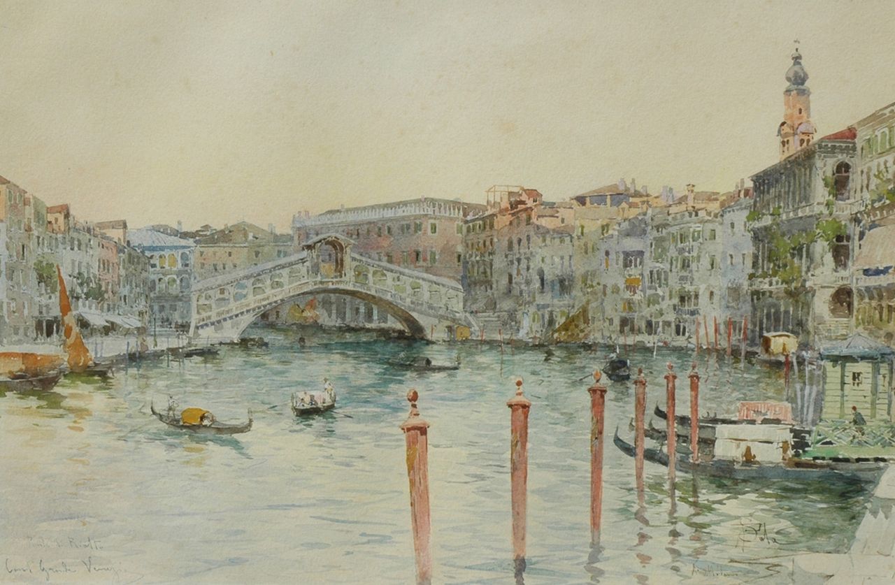 Sala P. | Paolo Sala, Rialtobrug, Venetië, aquarel op papier 35,1 x 52,5 cm, gesigneerd rechtsonder Sala P. | Paolo Sala, Rialtobrug, Venetië, aquarel op papier 35,1 x 52,5 cm, gesigneerd rechtsonder
